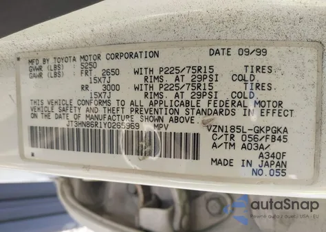 2000 Toyota 4Runner Sr5 V6 from USA, damaged, VIN JT3HN86R1Y0265969